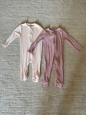 cloud island Striped Footed Pajama Set in Light Pink and Mauve